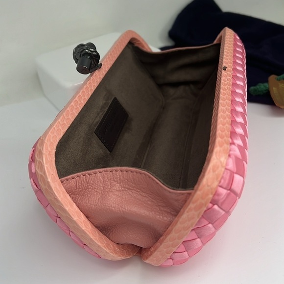 Bottega Veneta Pink Intrecciato Long Knot Clutch Bag Silk Snakeskin - Perfect - Picture 10 of 15